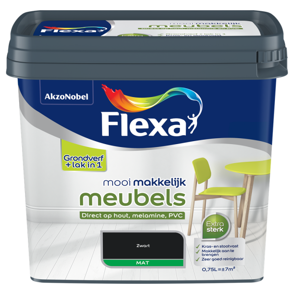 Flexa Lak Mooi Makkelijk Meubels Zwart Mat 750ml