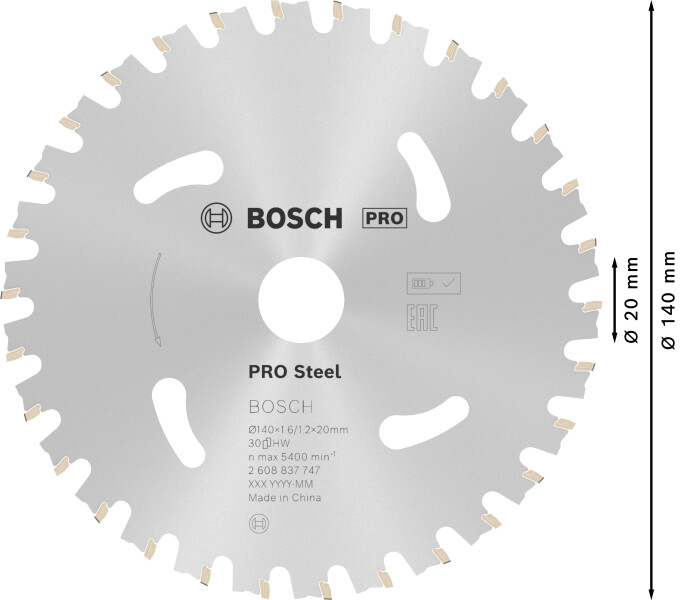 Bosch 2608837747 Cirkelzaagblad - 140 X 20 X 30T - Staal - Detailed view of the product