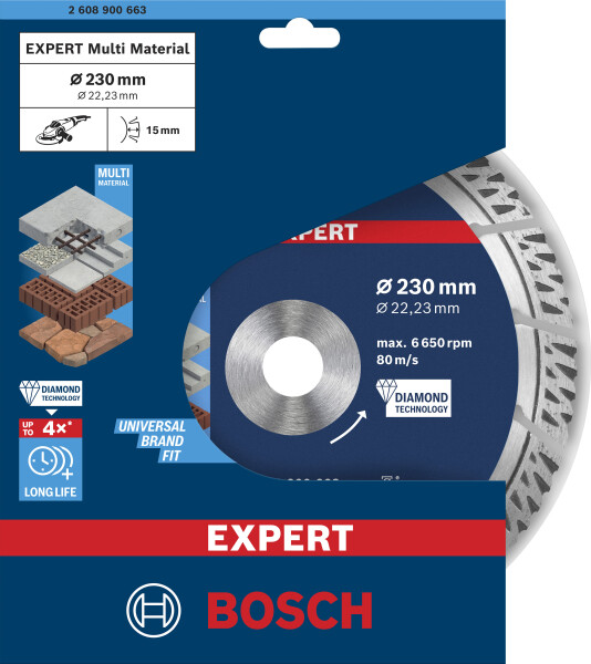 Bosch 2608900663 EXPERT Diamantdoorslijpschijf - Multi Materiaal - 230x22,23x2,4x15mm - Detailed view of the product