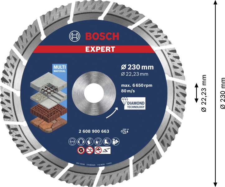Bosch 2608900663 EXPERT Diamantdoorslijpschijf - Multi Materiaal - 230x22,23x2,4x15mm - Detailed view of the product