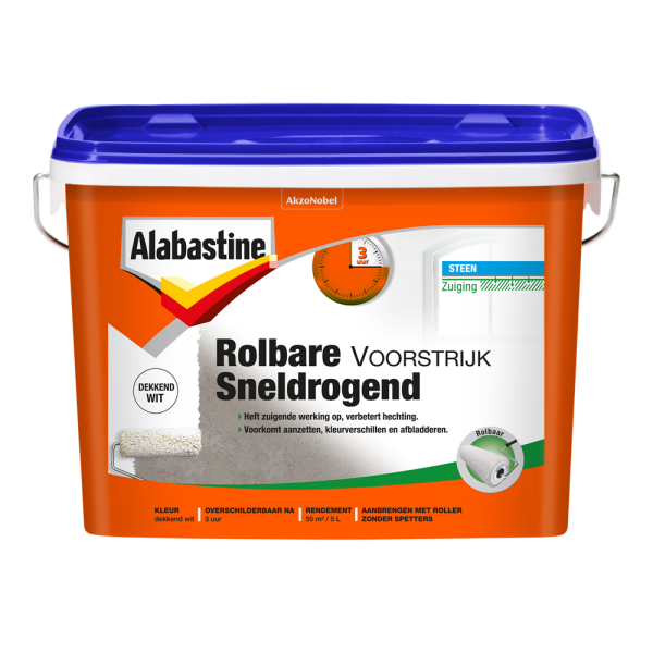 Alabastine Rolbare Voorstrijk Sneldrogend - Wit - 5L