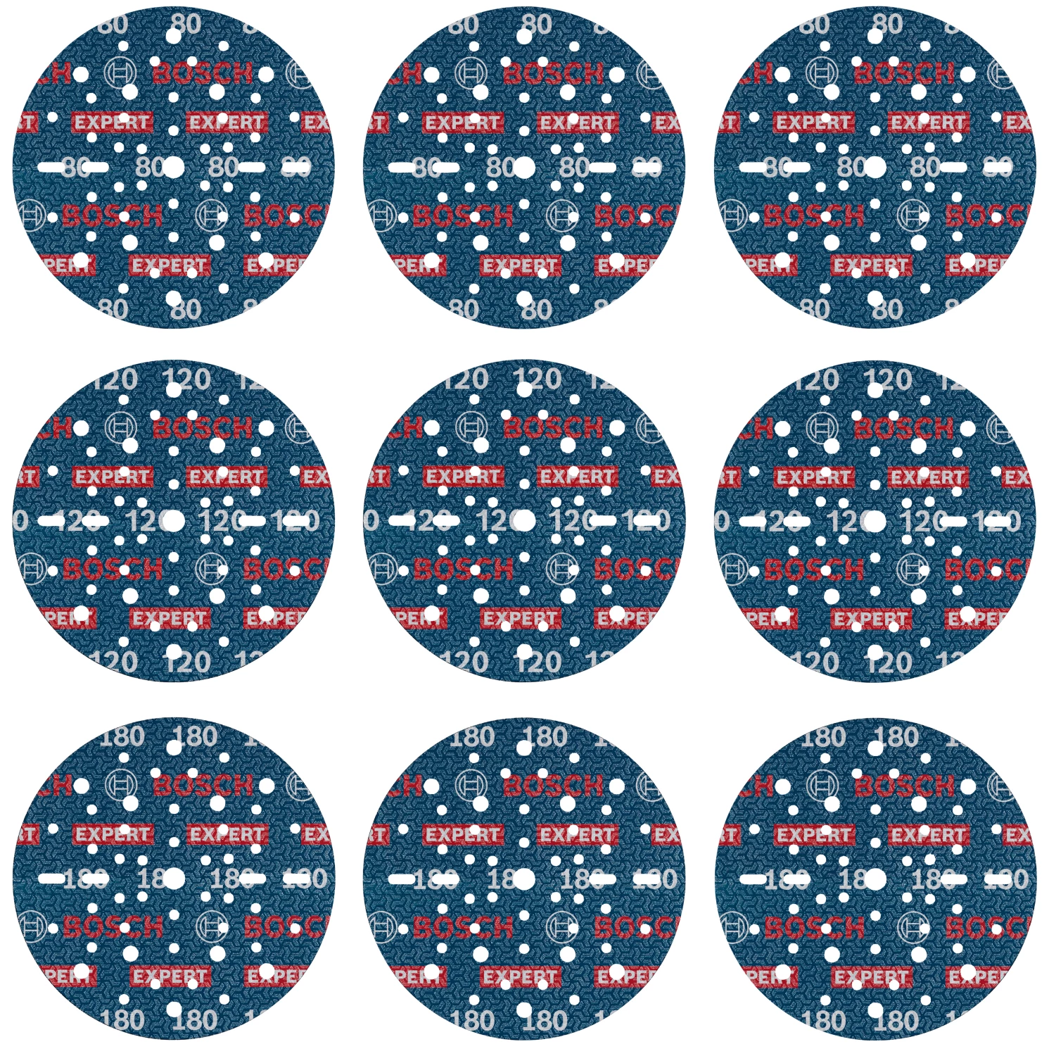 Bosch 2608902448 EXPERT 9-delige Set Schuurschijf O780 Met Film Onderlaag - 150mm - 3xK80/3xK120/3xK180