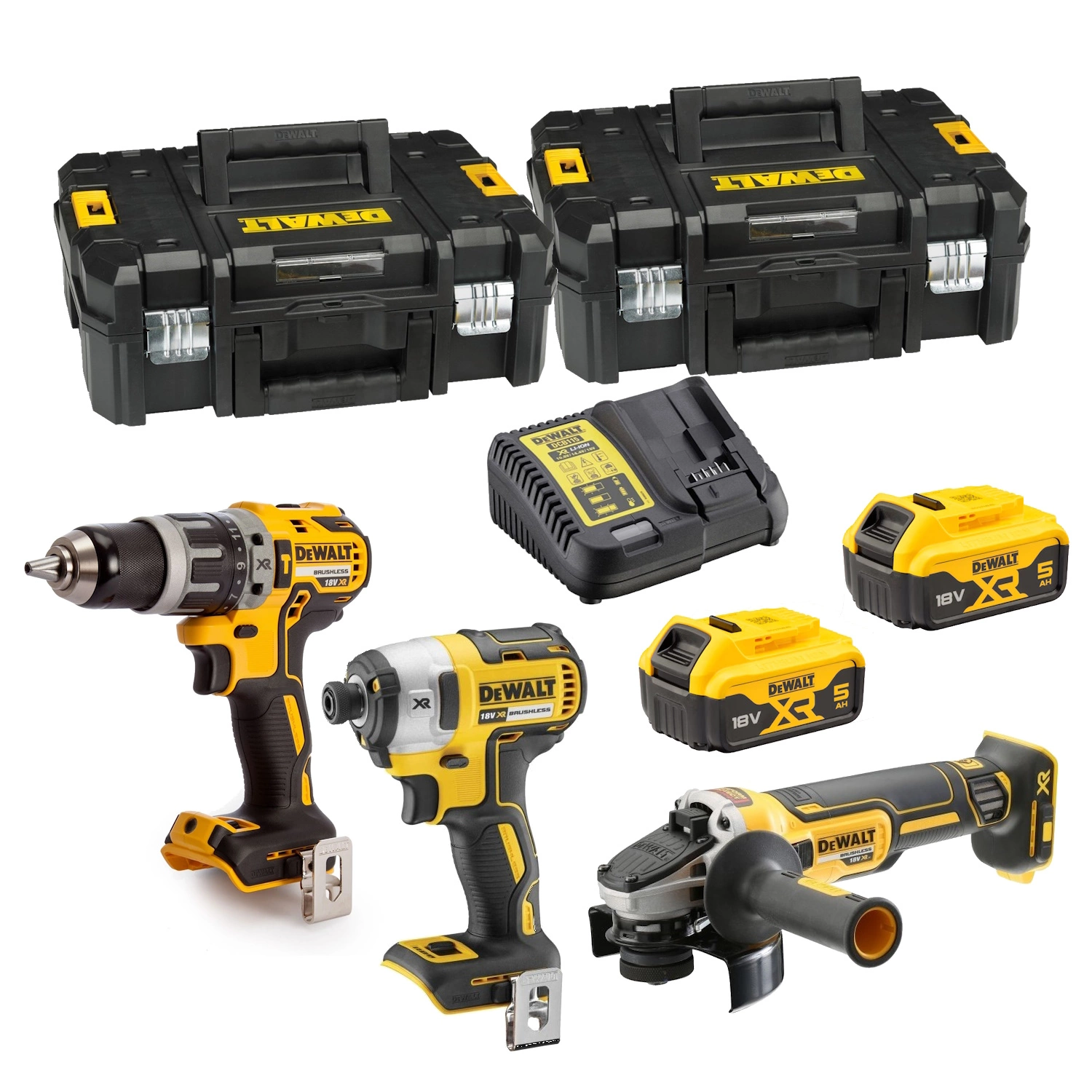 DeWALT DCK384P2T-QW 18V Li-ion XR Accu 3-delige Combiset (2x 5.0Ah) In TSTAK - Koolborstelloos