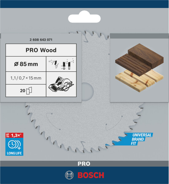 Bosch 2608643071 Optiline Cirkelzaagblad - 85 X 15 X 20T - Hout - Detailed view of the product