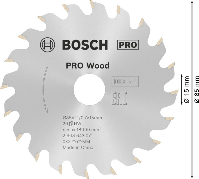 Bosch 2608643071 Optiline Cirkelzaagblad - 85 X 15 X 20T - Hout - Detailed view of the product