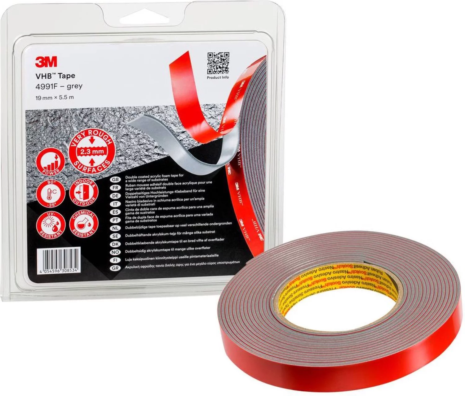 3M 4991F VHB Tape Grijs - 19mm X 5.5 M X 2.3mm