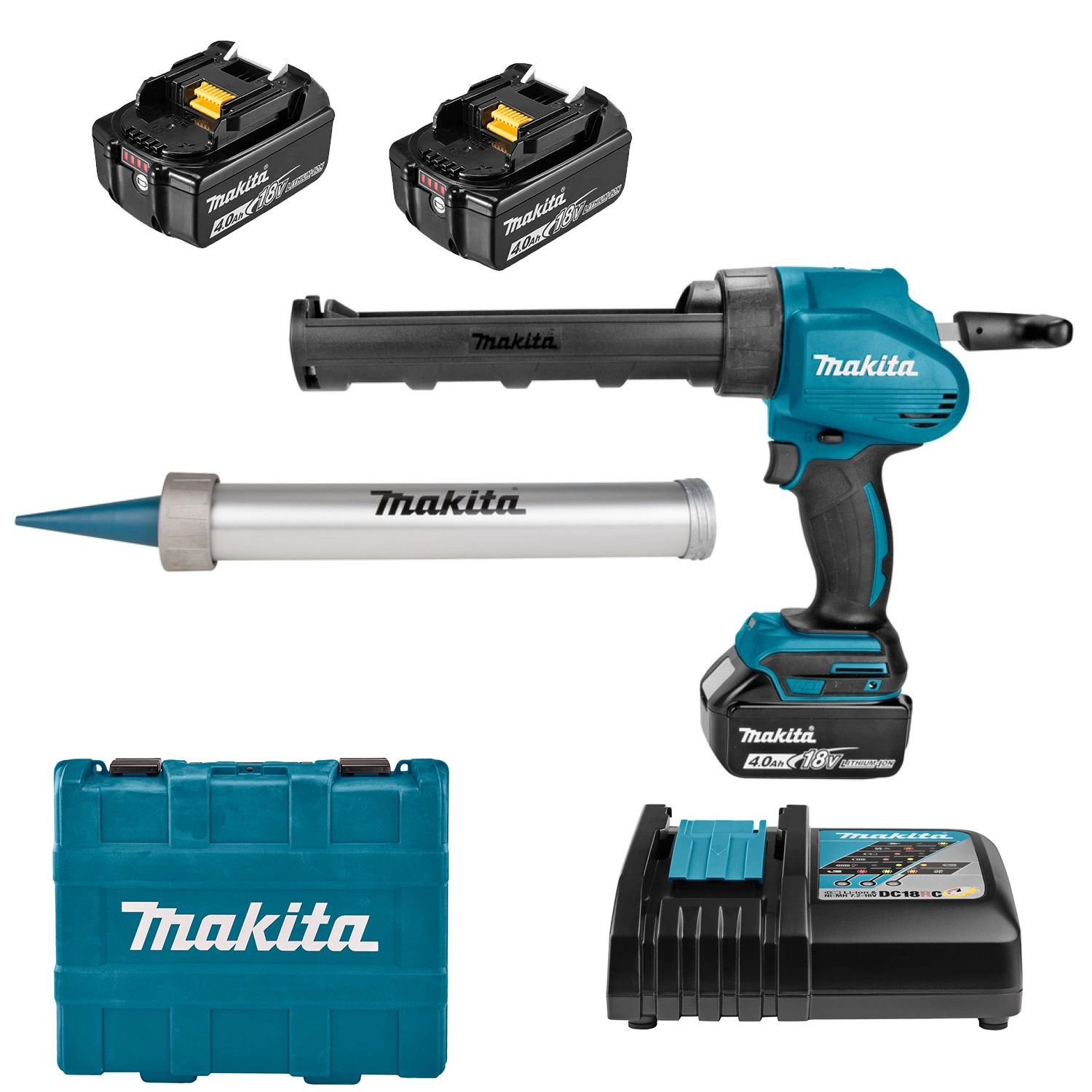 Makita DCG180RMEX 18V Li-Ion Accu Lijm- En Kitspuit Set (2x 4.0Ah Accu) Incl. Kokerhouder- En Worsthouder In Koffer