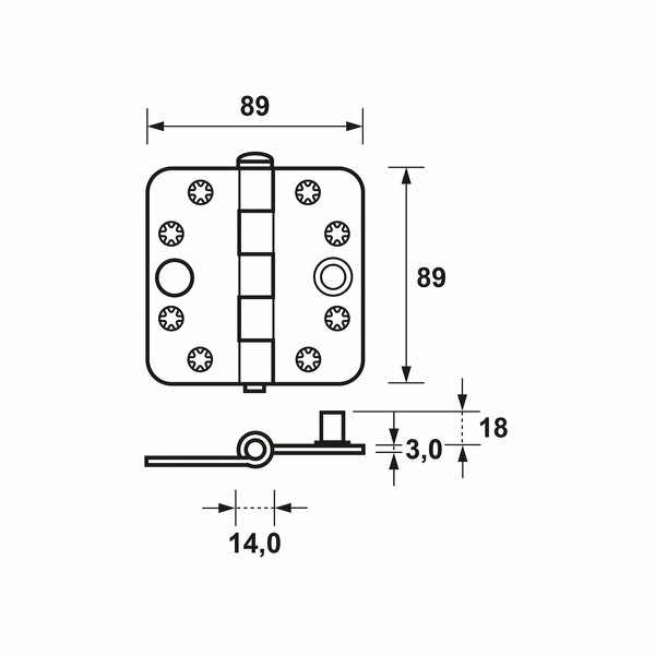 AXA 1617-09-23/VE Scharnier - Topcoat - 89 X 89 X 3mm - Detailed view of the product