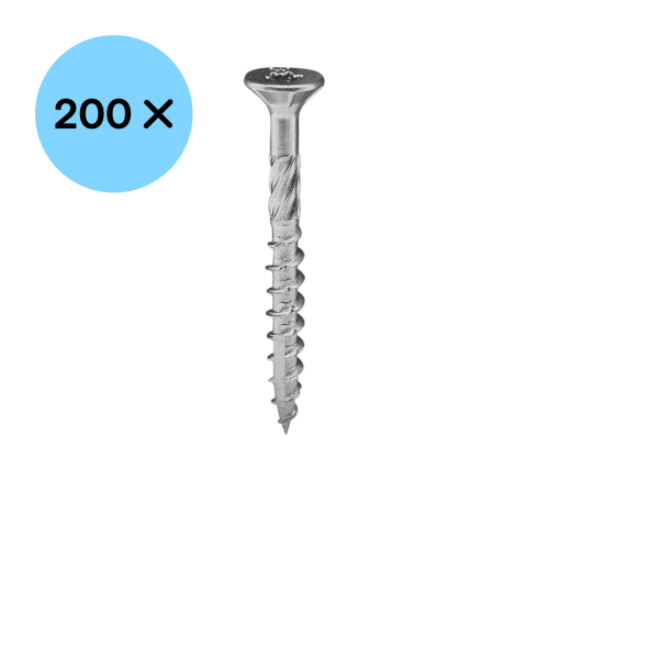 Woodies 61840312 Ultimate Spaanplaatschroef RVS - TX20 - 4.0 X 30mm - Verzonken Kop - Deeldraad - Verzinkt (200st) - Detailed view of the product