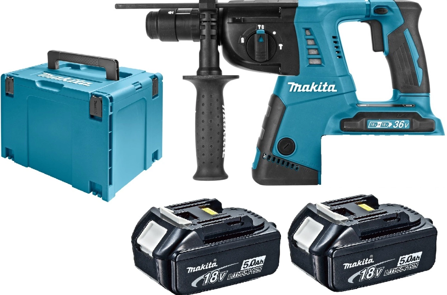Makita DHR264RM2 36V (2x 18V) Li-Ion Accu SDS-plus Combihamer Set (2x 4.0Ah Accu) In Koffer - 2,5J
