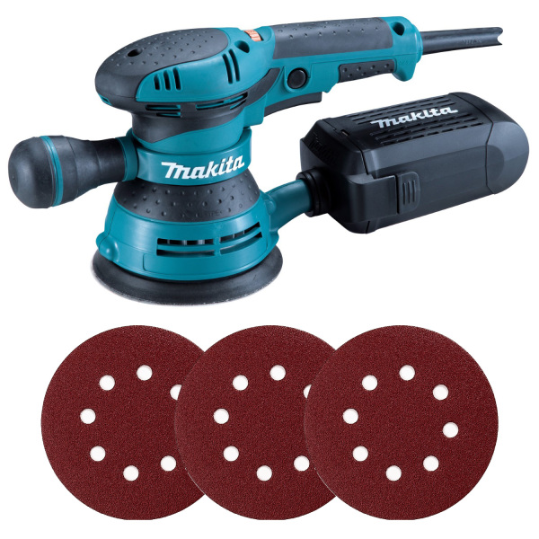 Makita BO5401 Excentrische Schuurmachine -125mm Incl. 3-delige Schuurschijven Set (K80-K120-K180)