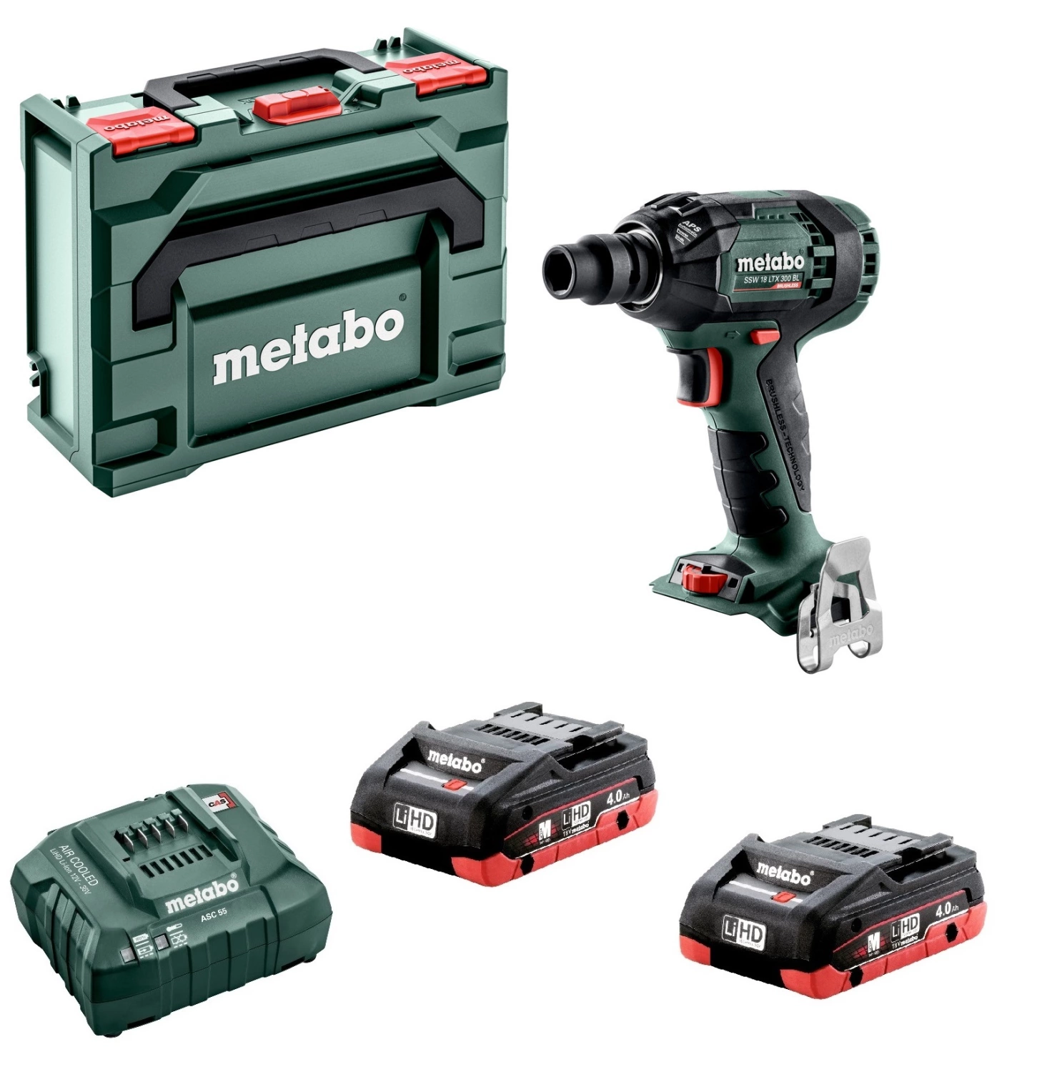 Metabo SSW 18 LTX 300 BL 18V LiHD Accu Slagmoersleutel Set (2x 4.0Ah LiHD Accu) In MetaBOX - 300Nm - 1/2"- Koolborstelloos