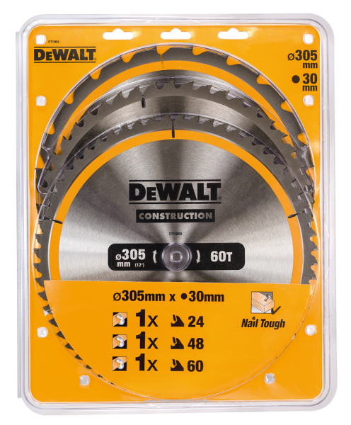 DeWALT DT1964 3 Delige Cirkelzaagbladen Set - 305 X 30 X 24t / 48t / 60t - Hout - Detailed view of the product