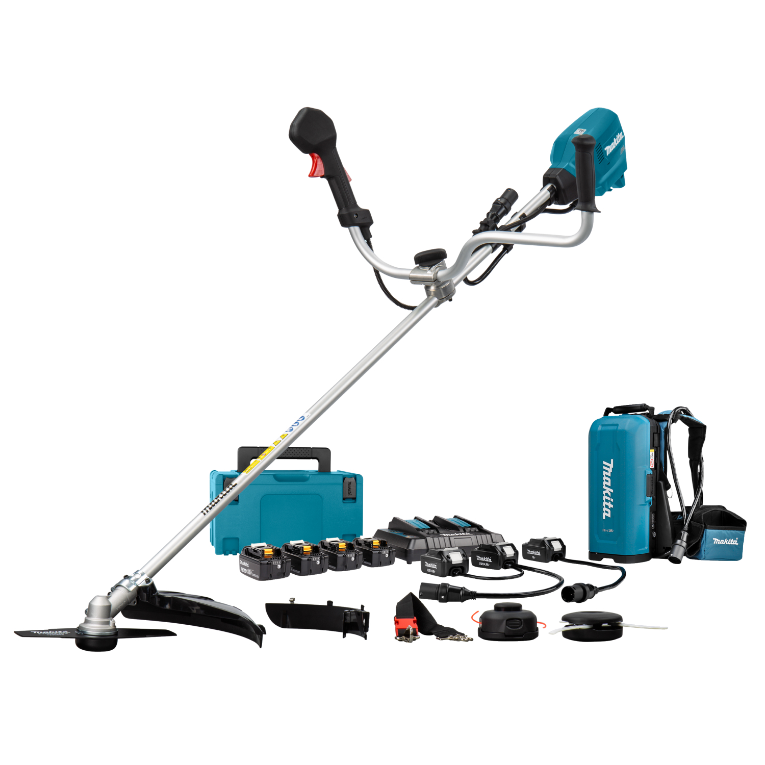 Gereedschapcentrum Makita UR101CPT4J 36 V Bosmaaier Asymmetrisch Stuur Set (4x 5.0Ah Accu) Incl. Rugdrager aanbieding