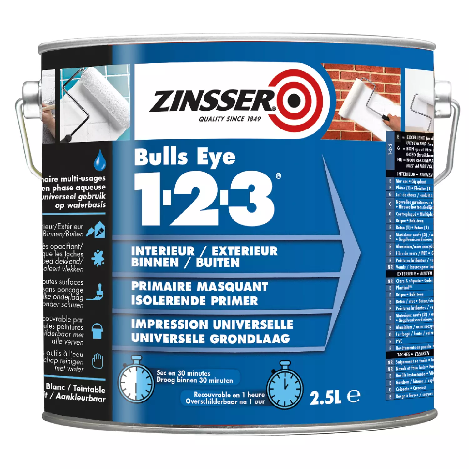Zinsser Bulls Eye 1-2-3 - Primer - Op Kleur Gemengd - 2,5L