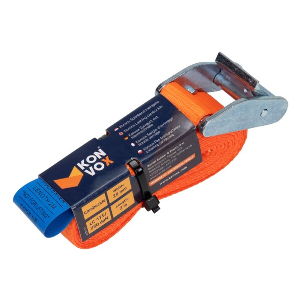 Konvox LAZE1425-0002 Spanband Eindloos Met Klemgesp HD - 2m X 25mm - 350 DaN - Oranje - Detailed view of the product