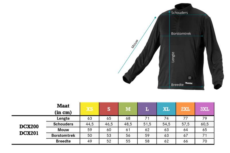 Makita DCX200BL 12V Li-Ion Accu Verwarmd Ondershirt - Maat L - Detailed view of the product