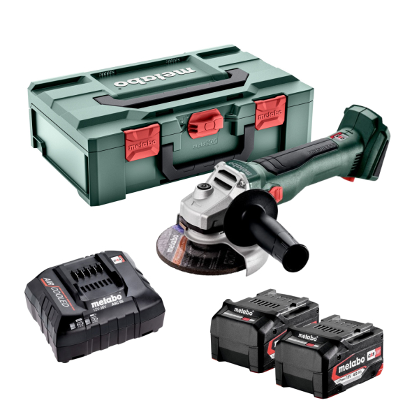 Metabo W 18 L BL 9-125 18V Li-Ion Accu Haakse Slijper Set (2x 4.0 Ah Accu) In MetaBOX - 125mm