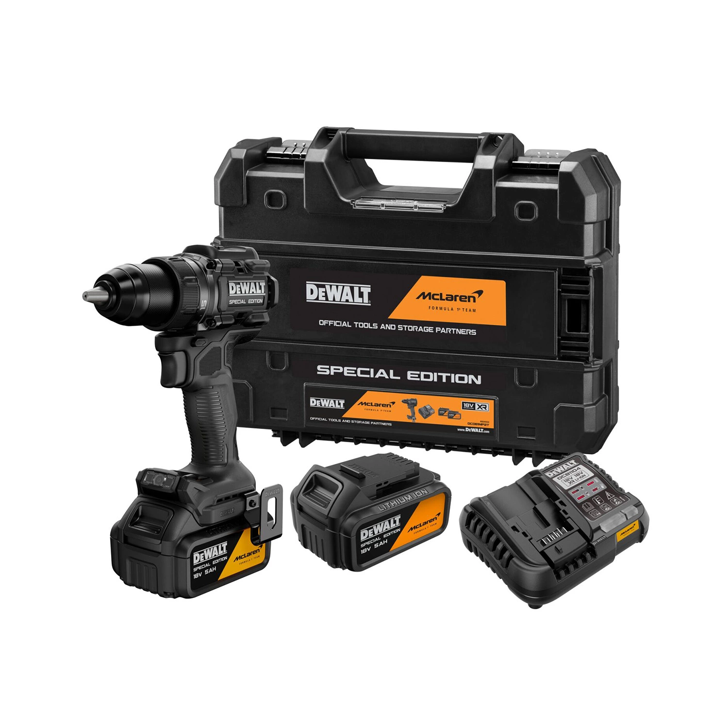 DeWALT X MCLAREN DCD81MP2T-QW 18V XR Accu Schroef-/boormachine Set (2x 5.0Ah Accu + Lader)