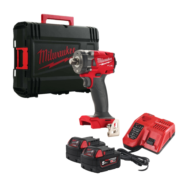 Milwaukee M18 FIW2P12-502X 18V Li-ion Accu Slagmoersleutel Set (2x 5.0Ah) In HD Box - 339Nm - 1/2'' EAN: 4058546346386