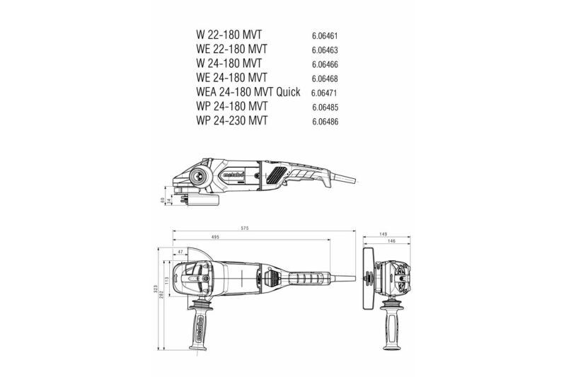 Metabo WE 24-180 MVT Haakse Slijper - 2400W - 180mm - Detailed view of the product