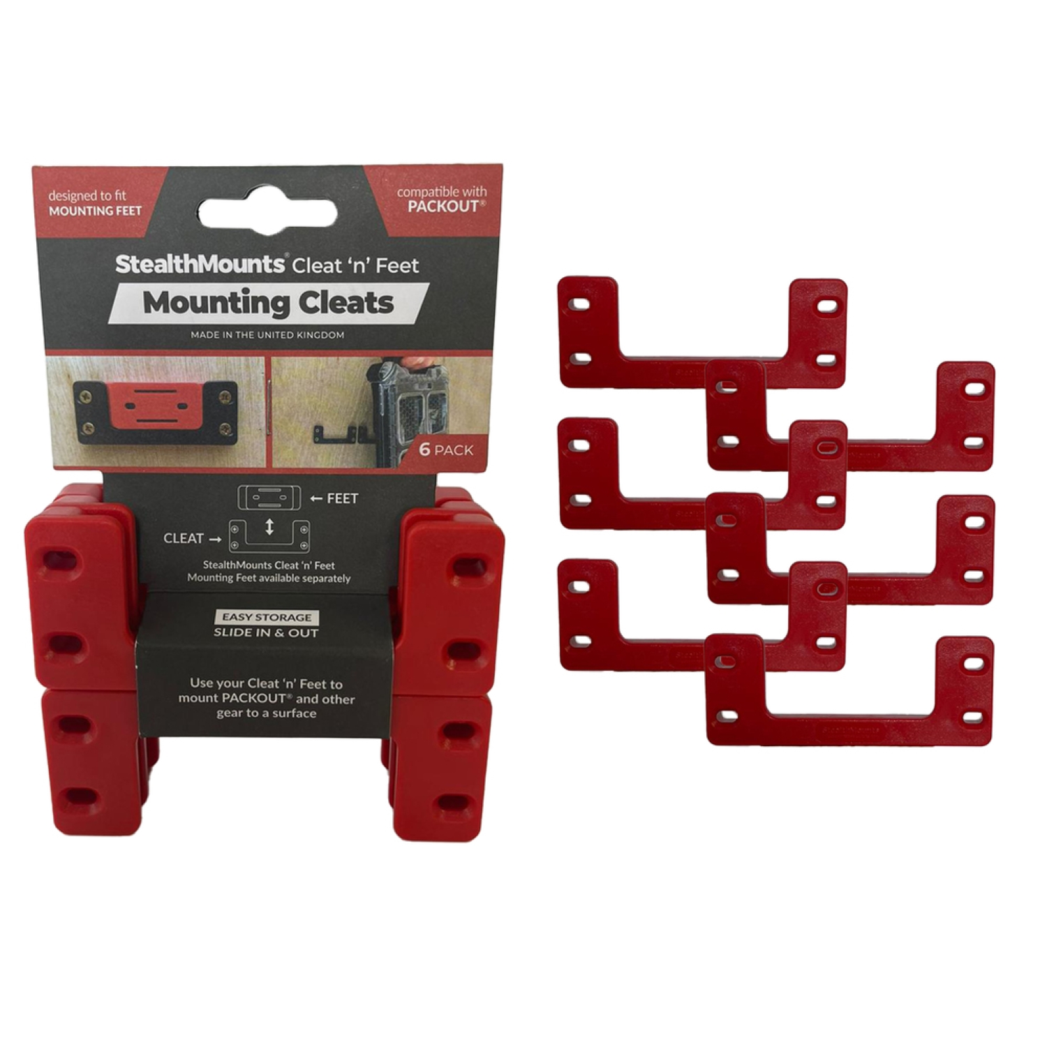 StealthMounts OM-CL-RED-6 Cleat'n'Feet Montageklemmen - Rood - 6 Stuks