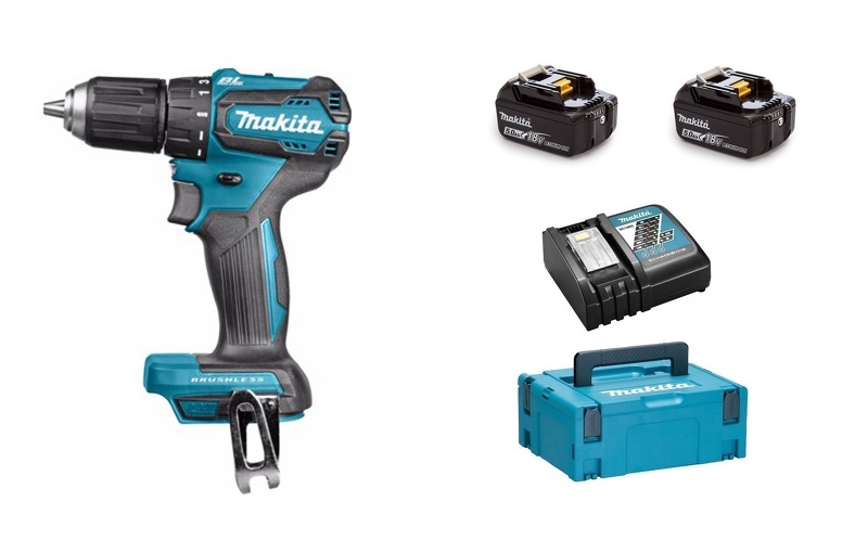 Makita DHP483RTJ 18V Li-Ion Accu Klopboor-/schroefmachine Set (2x 5.0Ah Accu) In Mbox - Koolborstelloos EAN: 88381824675