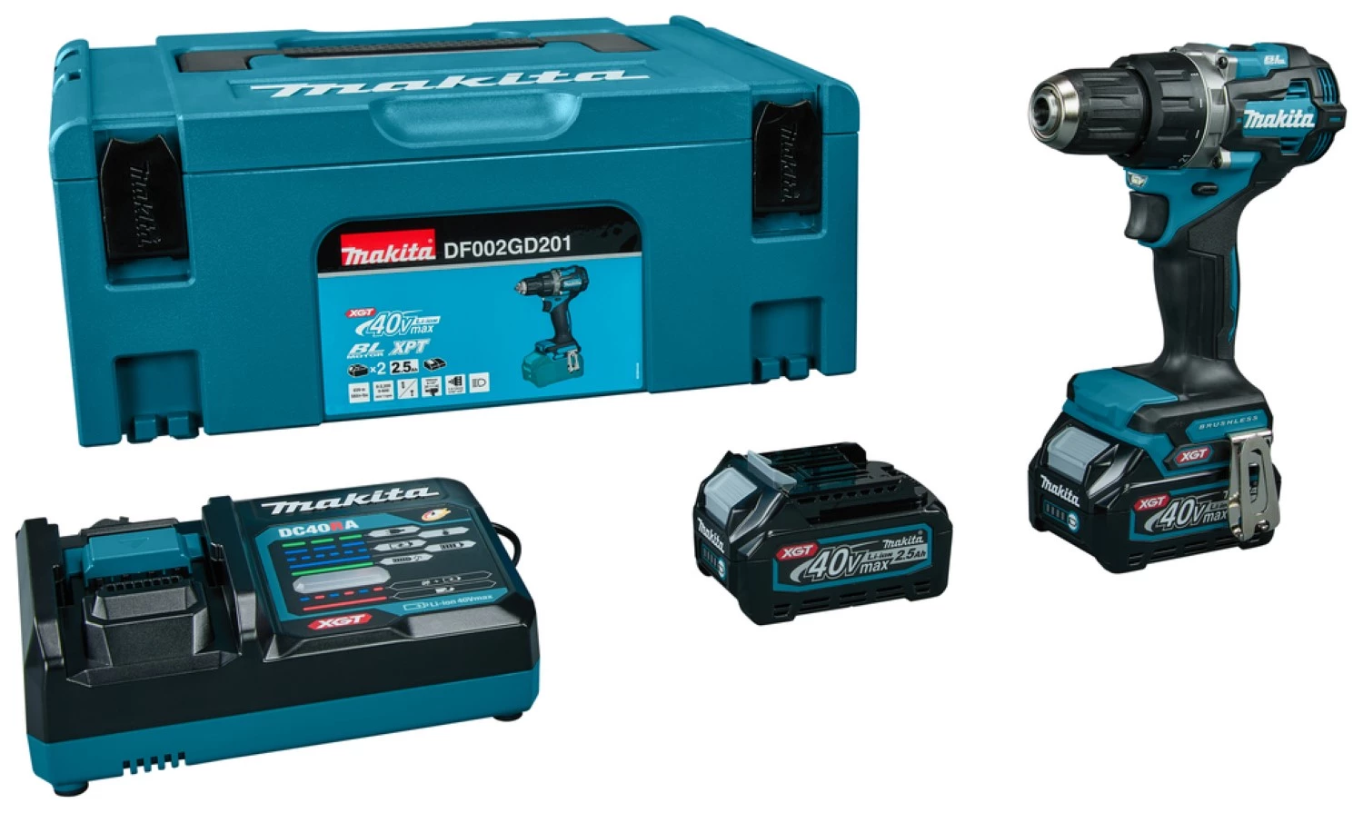 Makita DF002GD201 XGT 40V Max Li-Ion Accu Boor-/schroefmachine Set (2x 2,5Ah) In Mbox - 64Nm - Koolborstelloos