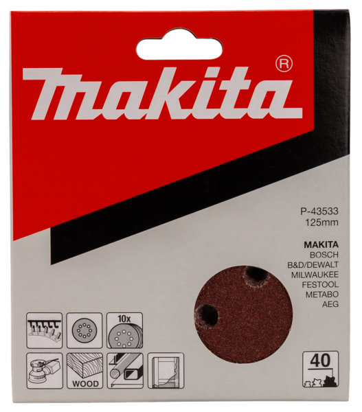 Makita P-43533 Schuurschijf Red - K40 - 125mm (10st) - Detailed view of the product