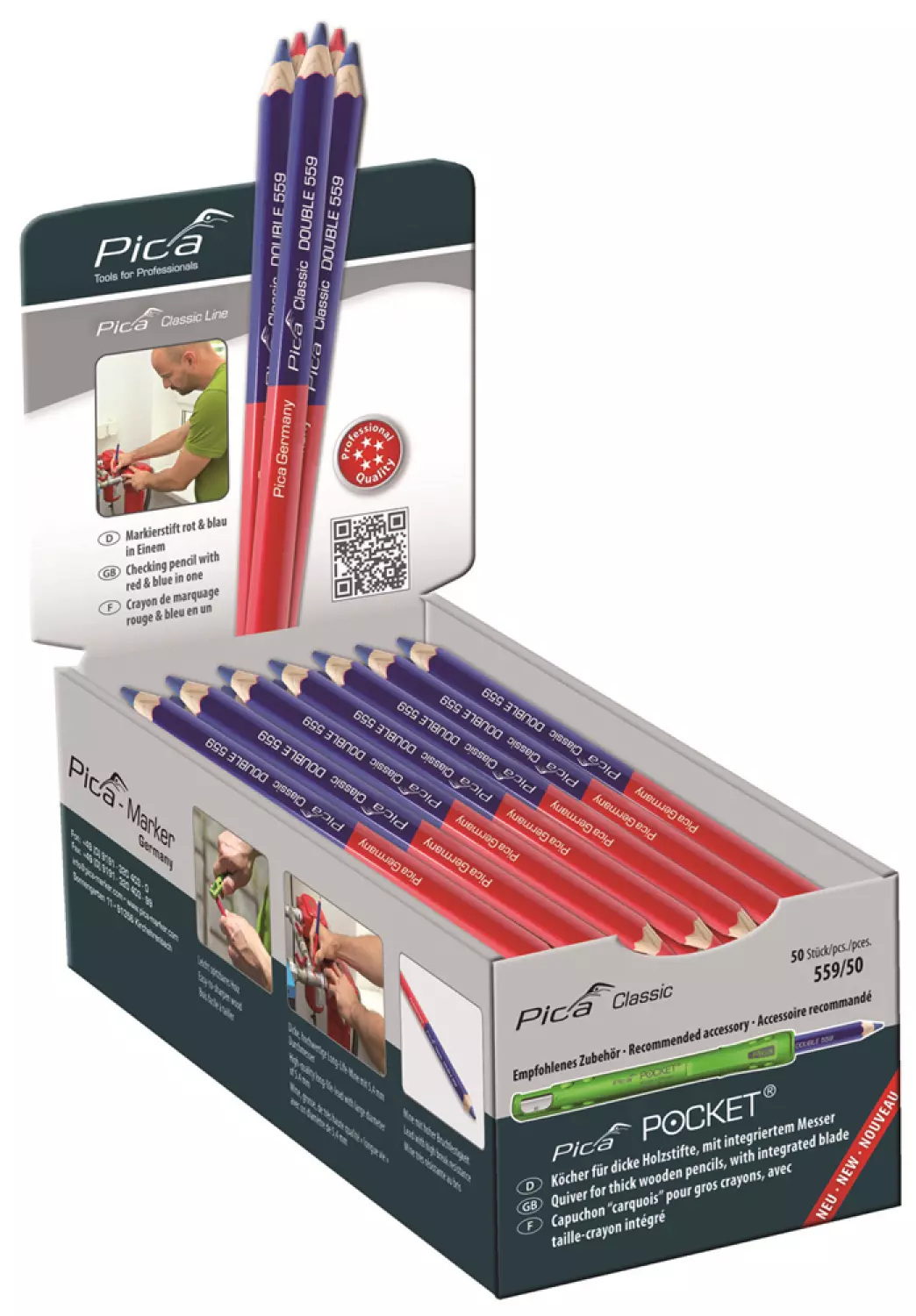 Pica PI559-50 Dubbel Potlood - 175mm - Rood/Blauw (50st)