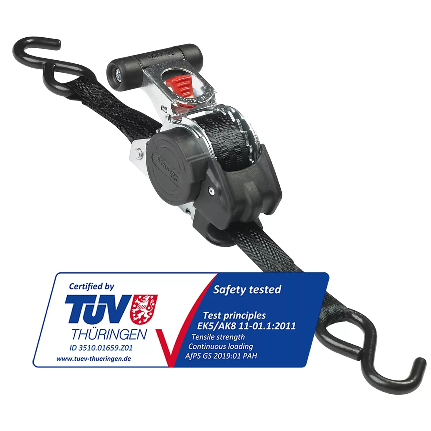 Master Lock 3248EURDAT Intrekbare Spanband Met Ratel En S-haken - 3 M X 25mm - Zwart thumbnail 4