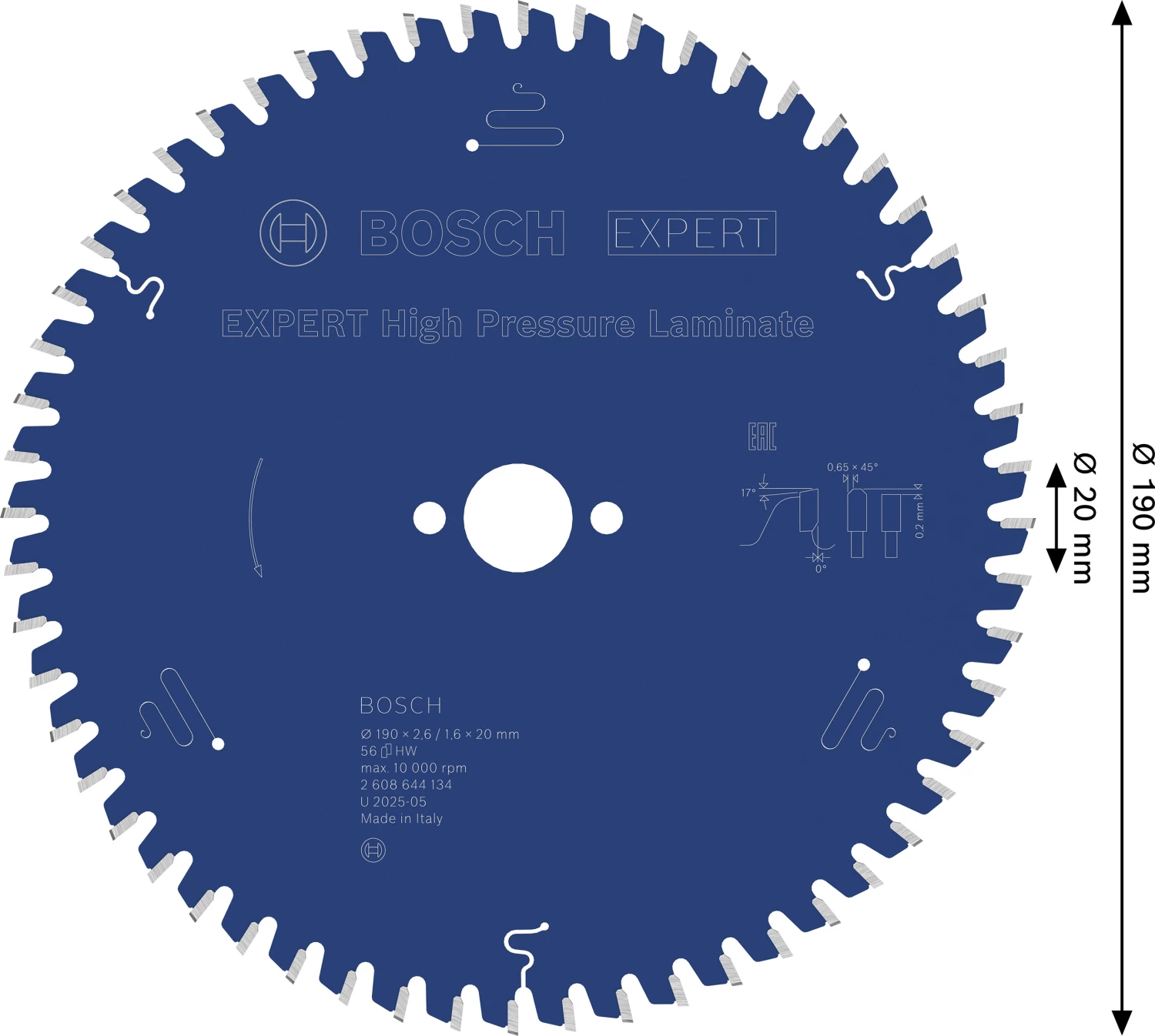 Bosch 2608644134 EXPERT Cirkelzaagblad - 190 X 20 X 56T - Laminaat thumbnail 4