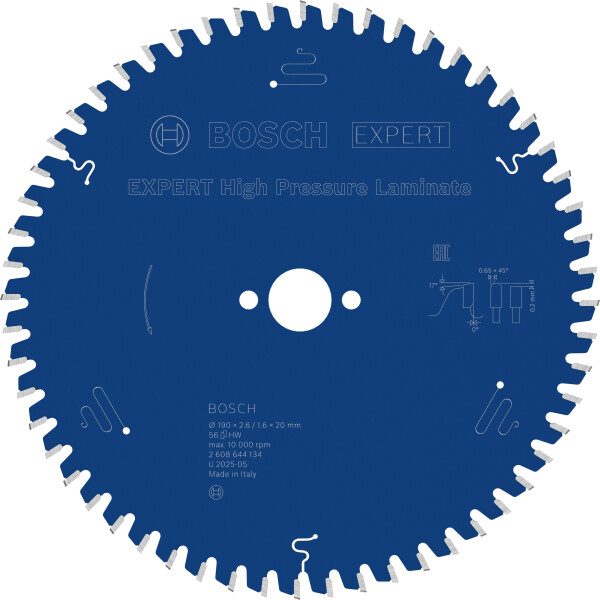 Bosch 2608644134 EXPERT Cirkelzaagblad - 190 X 20 X 56T - Laminaat afbeelding