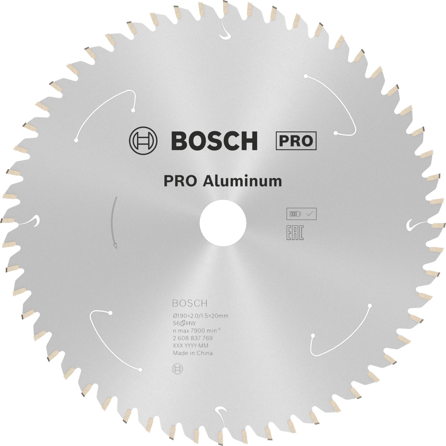 Bosch 2608837769 PRO Cirkelzaagblad - 190 X 20 X 56T - Aluminium afbeelding
