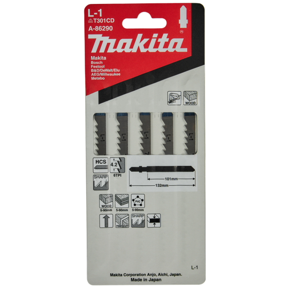 Makita A-86290 HCS Decoupeerzaagblad L1 - Zuiver - Hout / Kunststof (5st) - Detailed view of the product