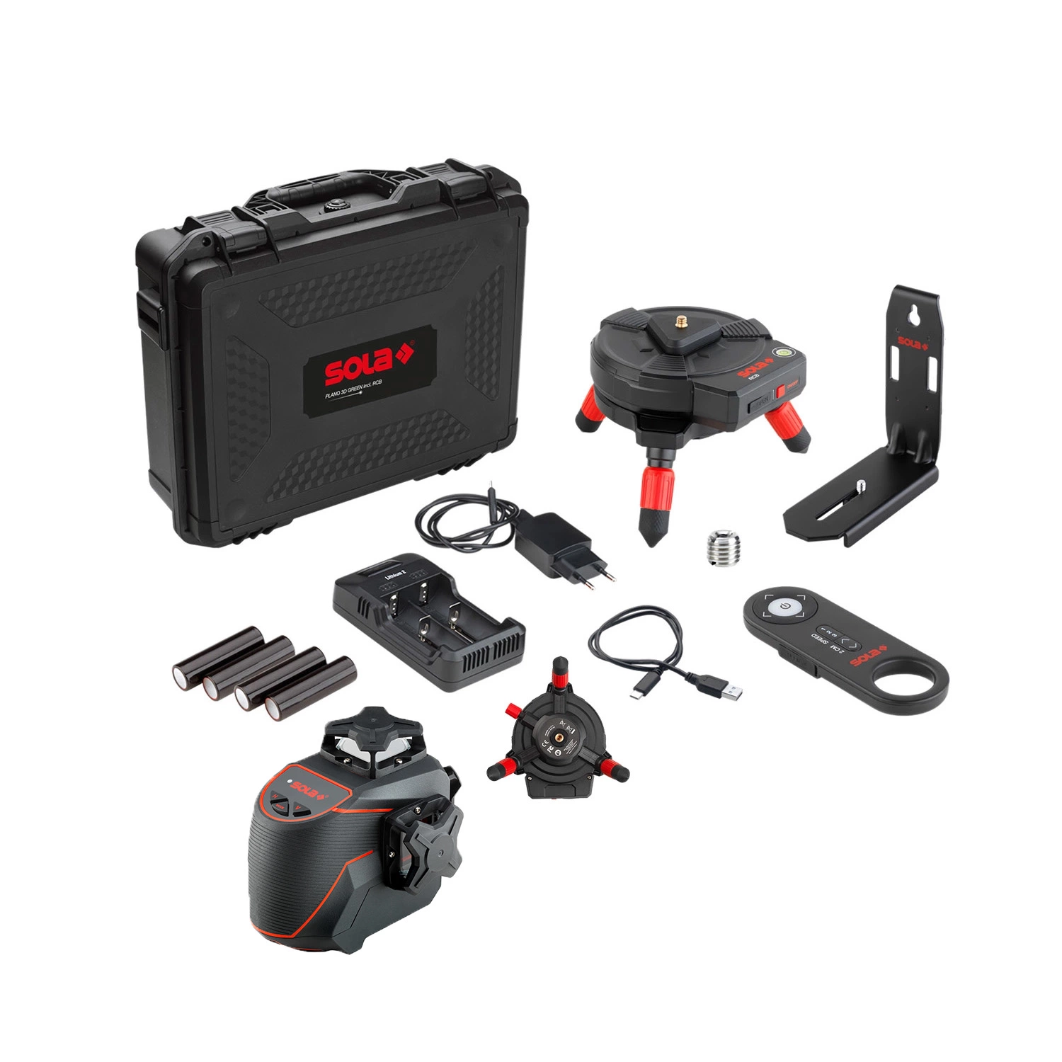 Sola PLANO 3D Green RCB Set 360° Kruislijnlaser In Koffer - 3 Lijnen - Groen - 30m - IP54