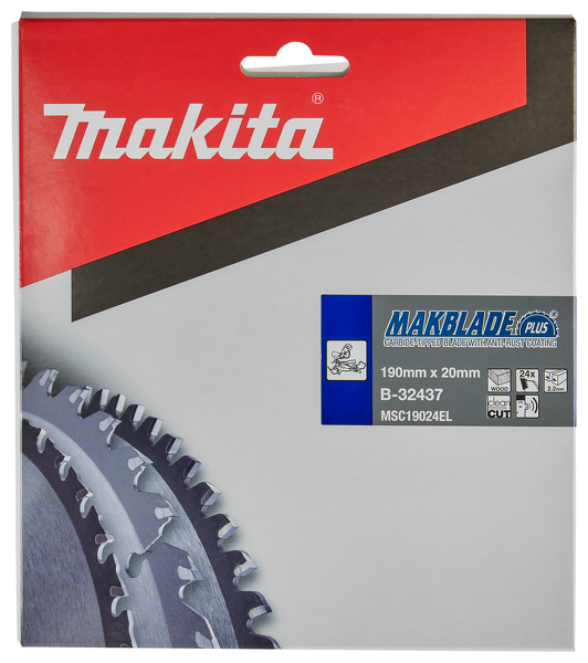 Makita B-32437 Afkortzaagblad - 190x20x2,2mm 24T - Hout - Detailed view of the product