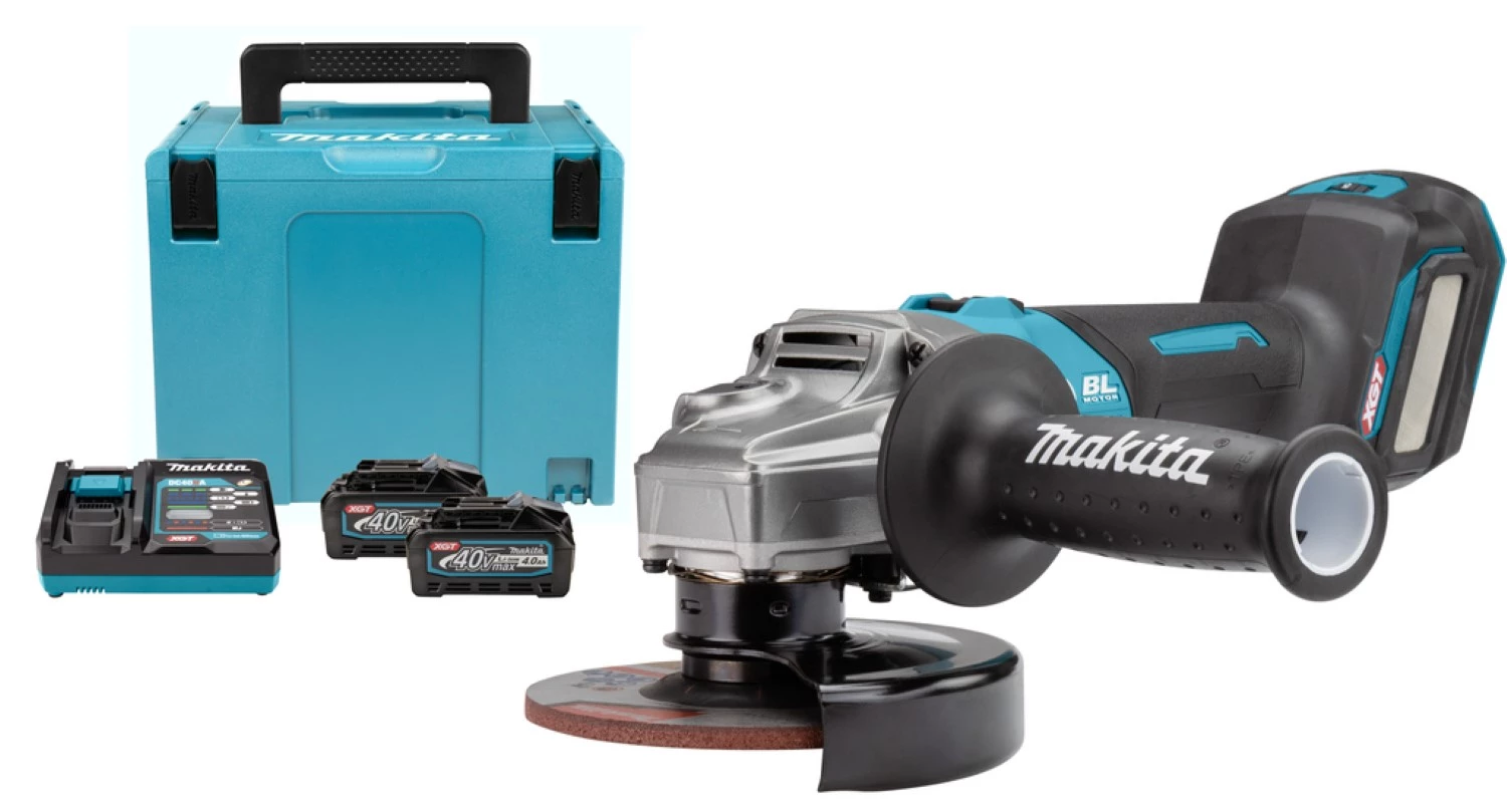 Makita GA023GM201 XGT 40V Max Li-Ion Accu Haakse Slijper Set (2x 4,0Ah) In Mbox - 125mm - Koolborstelloos