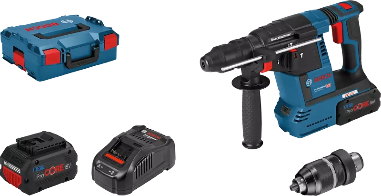 Bosch GBH 18V-26 F 18V Li-Ion Accu SDS-plus Combihamer Set (2x 8.0 ProCORE Accu) In L-Boxx - 2,6J - Koolborstelloos