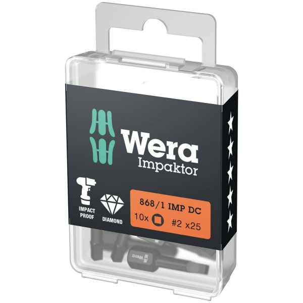 Wera 05057631001 1/4"Robertson Impaktor Bit - R2 X 25mm (10st)