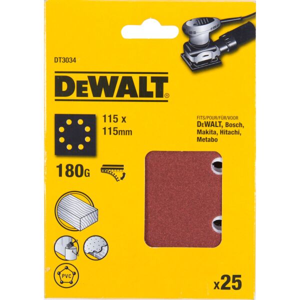 DeWALT DT3034 Vlak Schuurvel - K180 - 115 X 115mm (25st) - Detailed view of the product