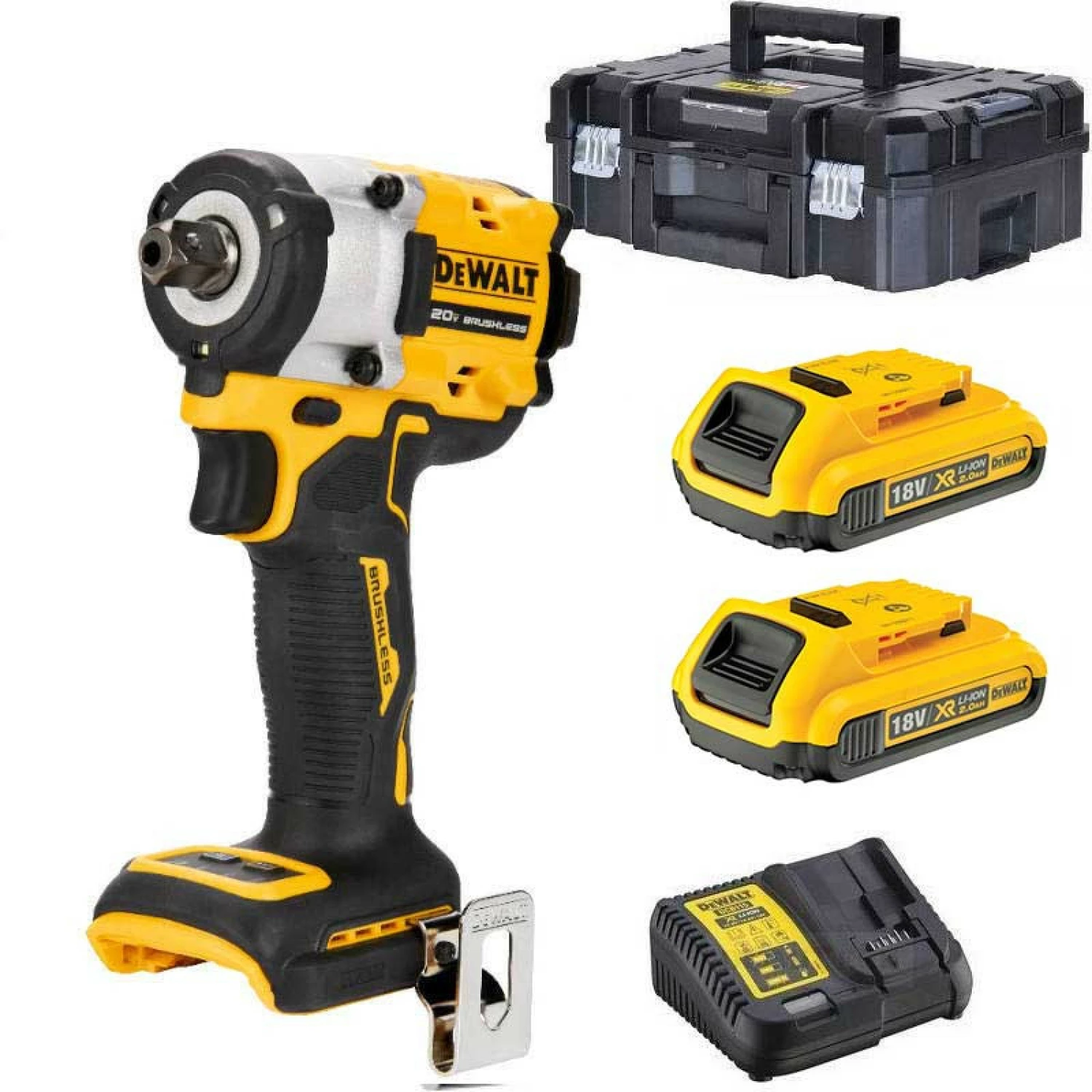 DeWALT DCF922D2T-QW 18V Li-ion XR Accu Slagsmoersleutel Set (2x 2.0Ah) Met Ratel In TSTAK - 1/2"- Koolborstelloos