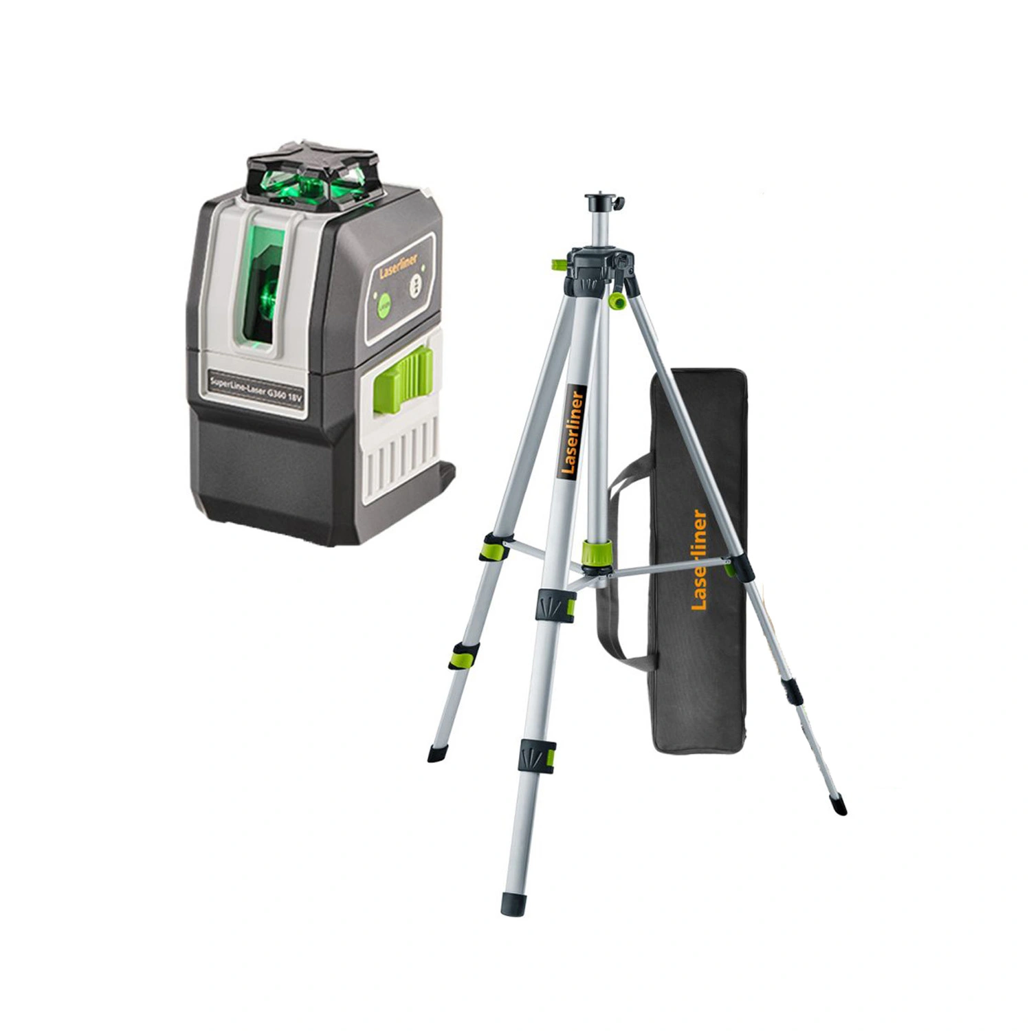 Laserliner SuperLine-Laser G360 Multi-18V Kruislijnlaser Incl. Statief In Tas - 2 Lijnen - Groen - 30m afbeelding 1