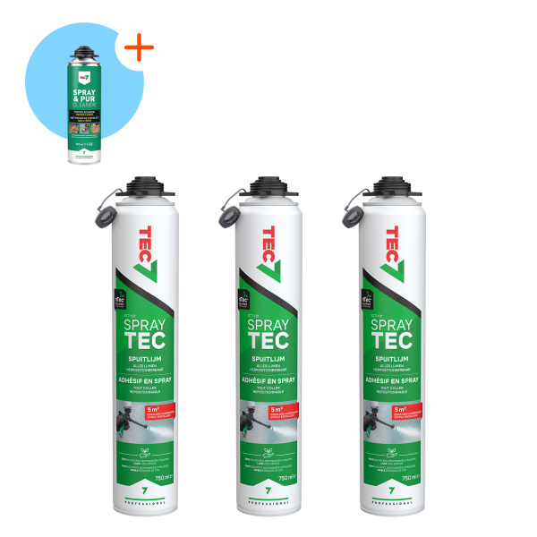 TEC7 ST7-101 Spraytec Spuitlijm Voor Volvlaksverlijming - Aerosol - 750 Ml 3 Stuks + Gratis Reiniger