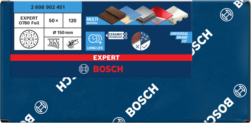 Bosch 2608902451 EXPERT Schuurschijf O780 Met Film Onderlaag - 150mm - K120 (50 Stuks) - Detailed view of the product