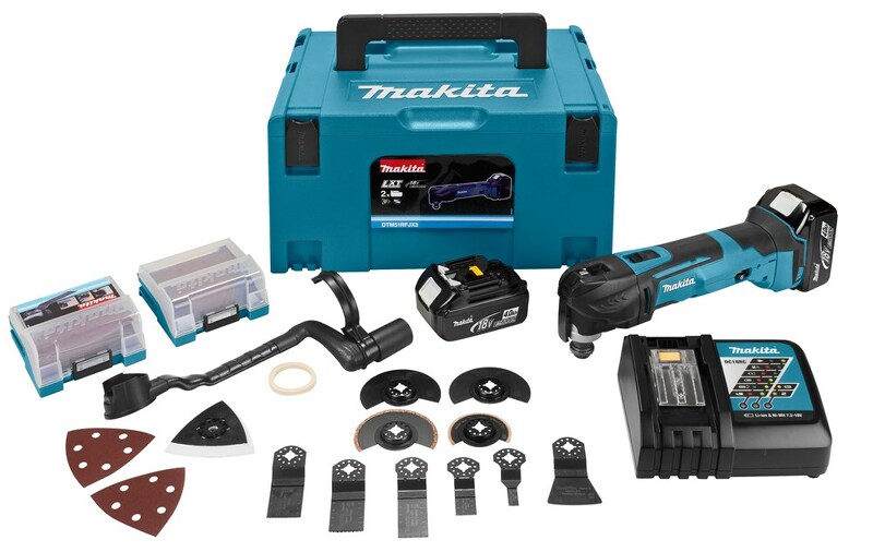 Makita DTM51RMJX3 18V Li-Ion Accu Multitool Set (2x 4.0Ah Accu) + 41 Delige Accessoireset In Mbox - Snelwissel