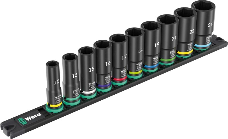 Wera 05005590001 10-delige 9660 B Impaktor Deep 1 Doppenset Op Magneetstrip - 3/8"