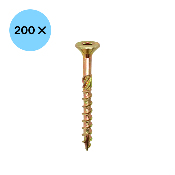 Woodies 61440272 Ultimate Spaanplaatschroef - TX20 - 4.0 X 25mm - Verzonken Kop - Deeldraad - Verzinkt (200st) - Detailed view of the product