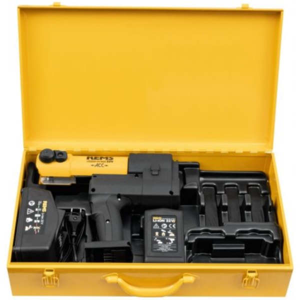 REMS 576010 R220 Akku-Press 22 V ACC Accu Perstangmachine Set In Stalen Koffer - Universeel 10-108mm - Incl. Accu 21.6V, 2.5Ah En Snellader - Detailed view of the product