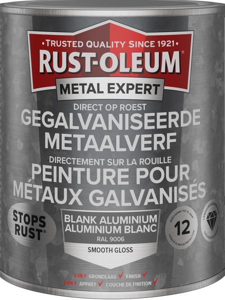 rust-oleum metal expert gegalvaniseerde metaalverf ral 9006 0.25 ltr